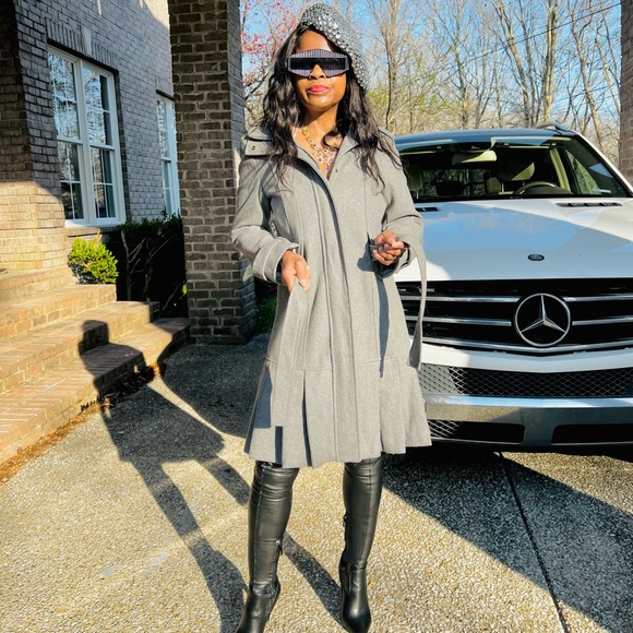 Designer Calvin Klein Womens Gray Wool Blend Long Sleeve Tie Front Coat Sz S-M - Picture 5 of 17